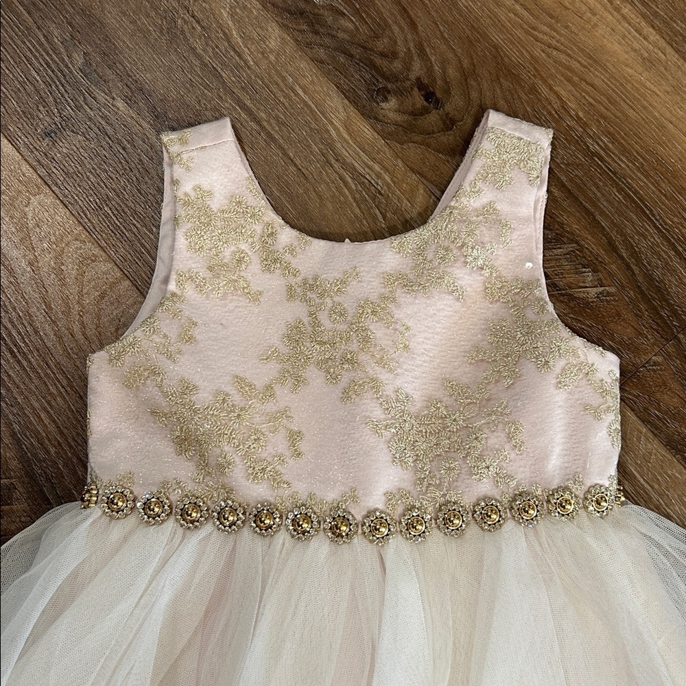 American Princess Girls Toddler Dress Beautiful Fancy Light Pink, Gold, & White - Picture 2 of 13